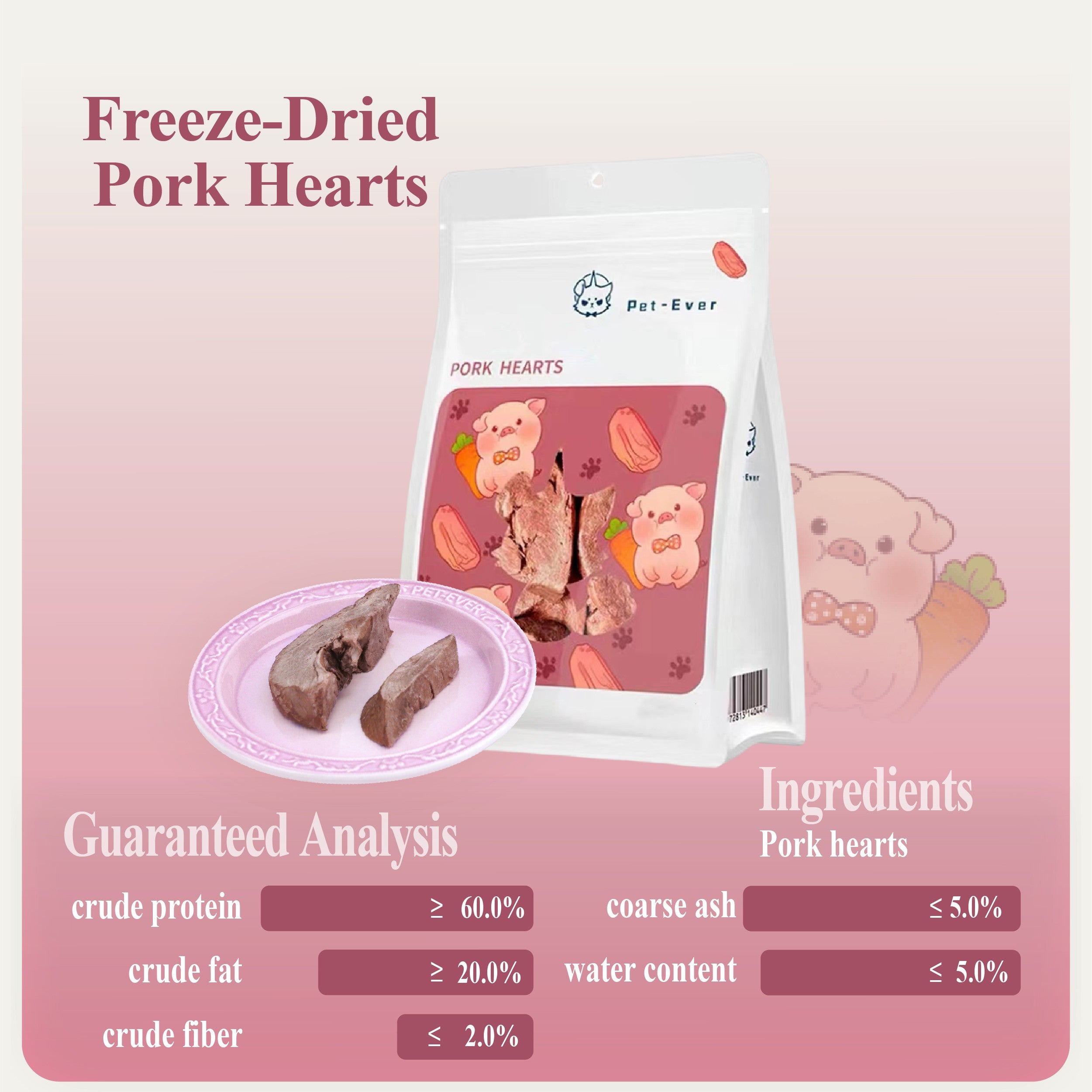 PET-EVER Freeze Dried Raw Cat and & Treats Freeze Dried Pork Hearts