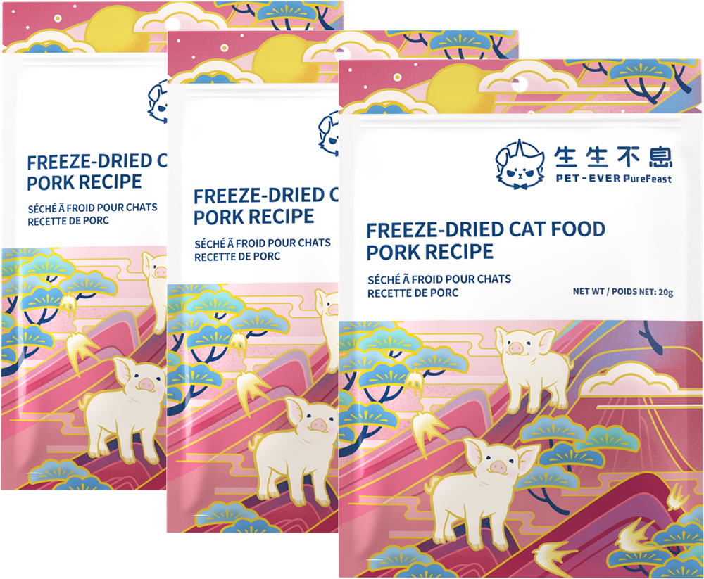 PET-EVER PureFeast Freeze-Dried Cat Food, 97% Animal Origin Soft Dry Food for Cats Kitten, High Protein Healthy Freeze Dried Cats Raw Treat & Topper (Pork Recipe - 2.1 Ounce)