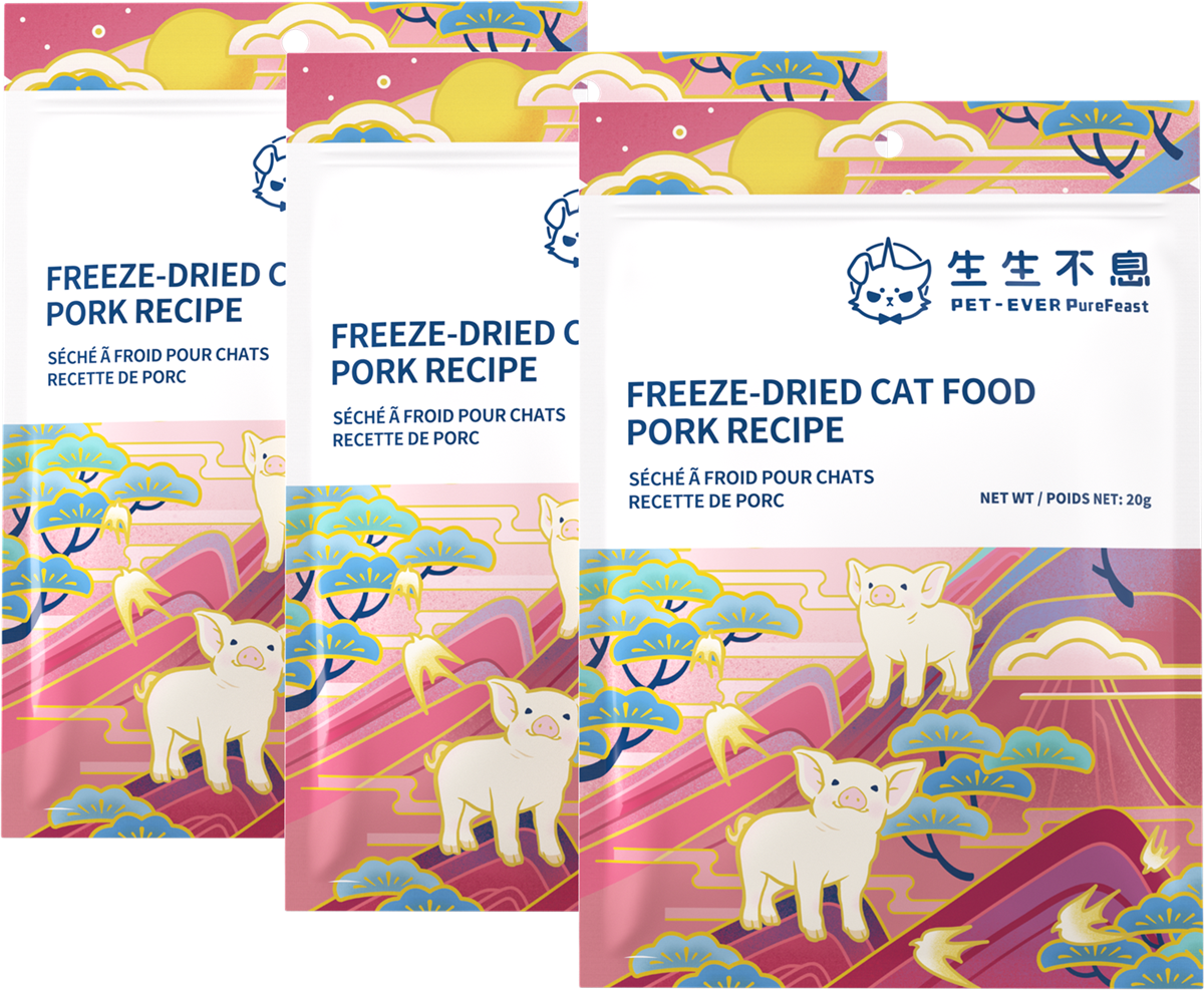 PET-EVER PureFeast Freeze-Dried Cat Food, 97% Animal Origin Soft Dry Food for Cats Kitten, High Protein Healthy Freeze Dried Cats Raw Treat & Topper (Pork Recipe - 2.1 Ounce)
