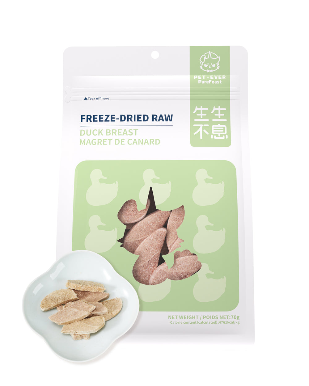 Friandises crues lyophilisées pour chats et chiens PET-EVER Poitrine de canard lyophilisée 