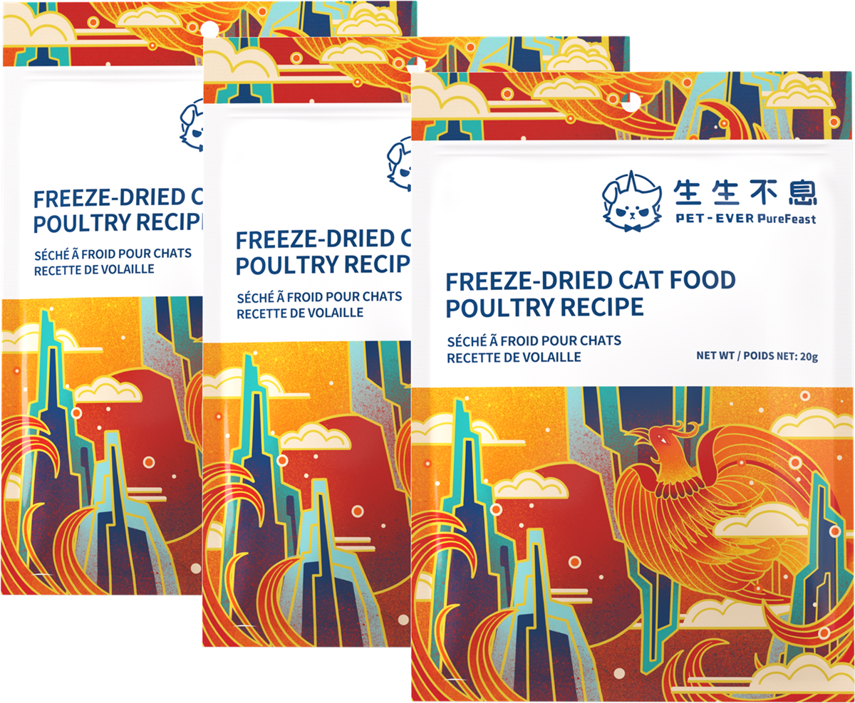 PET-EVER PureFeast Freeze-Dried Cat Food, 97% Animal Origin Soft Dry Raw Food for Cats, High Protein Healthy Freeze Dried Cat Treat & Topper (Chicken & Duck - 2.1 Ounce)
