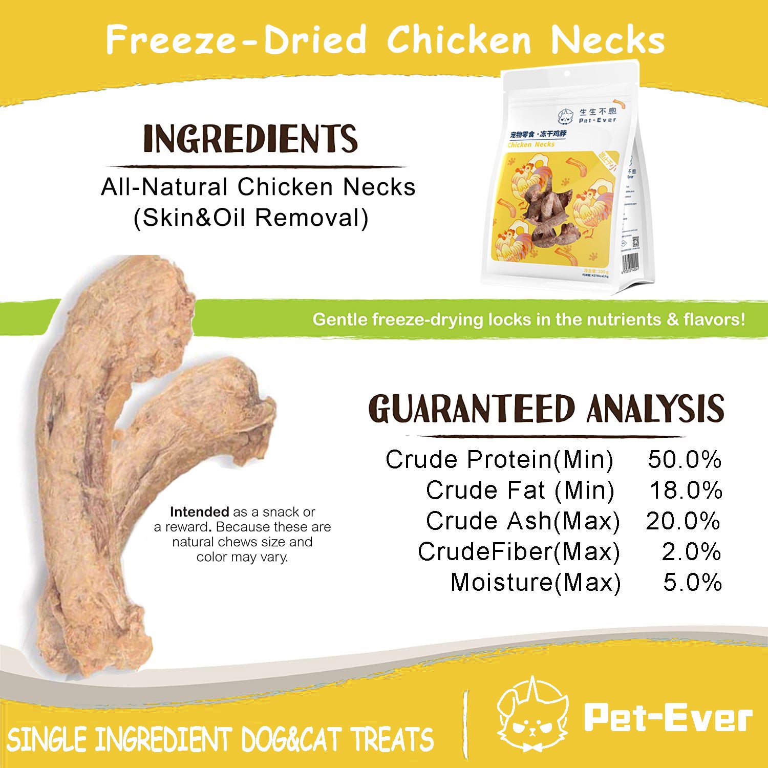 PET-EVER Freeze Dried Raw Cat & Dog Treats Freeze Dried Chicken Necks