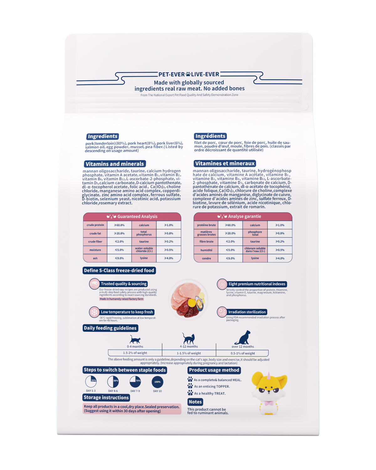 PET-EVER PureFeast Freeze-Dried Cat Food, 97% Animal Origin Soft Dry Food for Cats Kitten, High Protein Healthy Freeze Dried Cats Raw Treat & Topper (Pork Recipe - 2.1 Ounce)