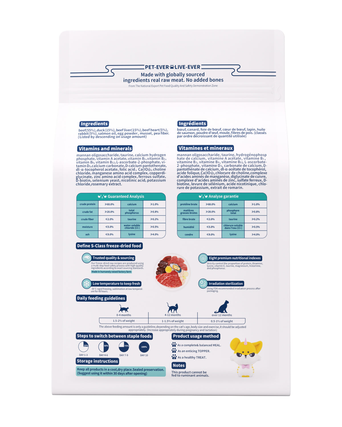 PET-EVER PureFeast Freeze-Dried Cat Food, 97% Animal Origin Soft Dry Raw Food for Cats, High Protein Healthy Freeze Dried Cat Treat & Topper (Beef Recipe - 2.1 Ounce)
