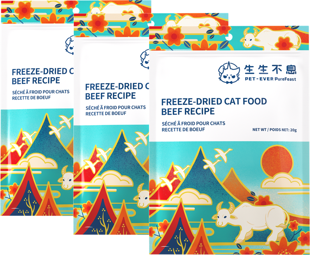 PET-EVER PureFeast Freeze-Dried Cat Food, 97% Animal Origin Soft Dry Raw Food for Cats, High Protein Healthy Freeze Dried Cat Treat & Topper (Beef Recipe - 2.1 Ounce)