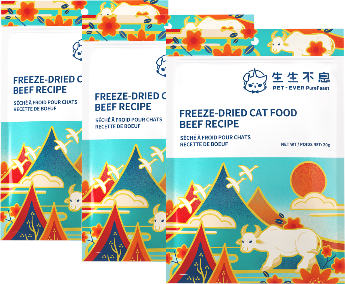 PET-EVER PureFeast Freeze-Dried Cat Food, 97% Animal Origin Soft Dry Raw Food for Cats, High Protein Healthy Freeze Dried Cat Treat & Topper (Beef Recipe - 2.1 Ounce)